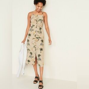 Old Navy Safari Print Linen Blend Midi Dress